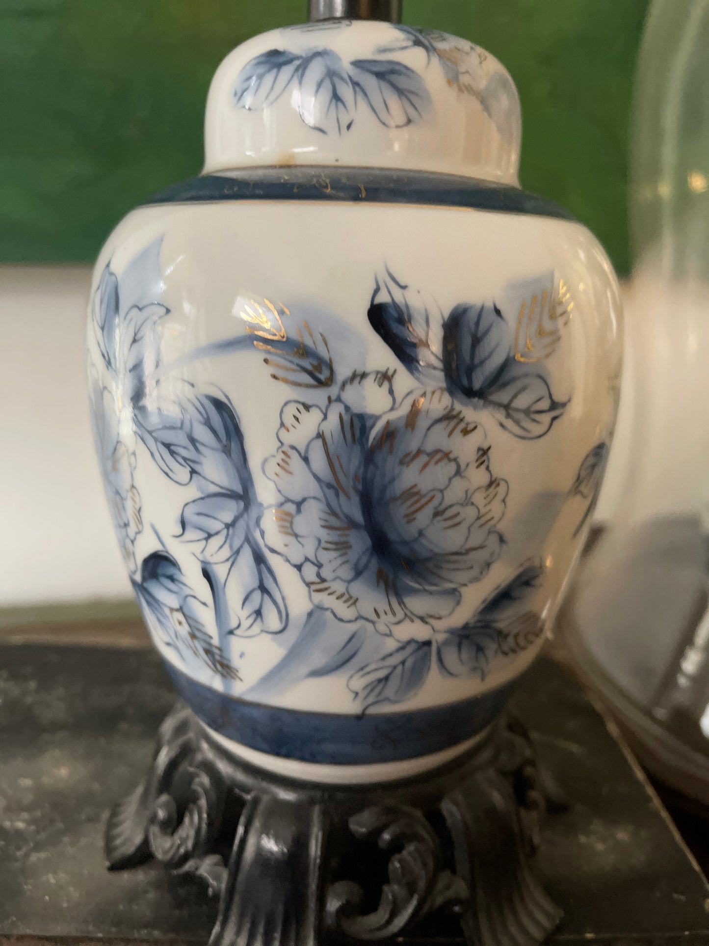 Small Vintage Asian Blue Ginger Jar Lamp