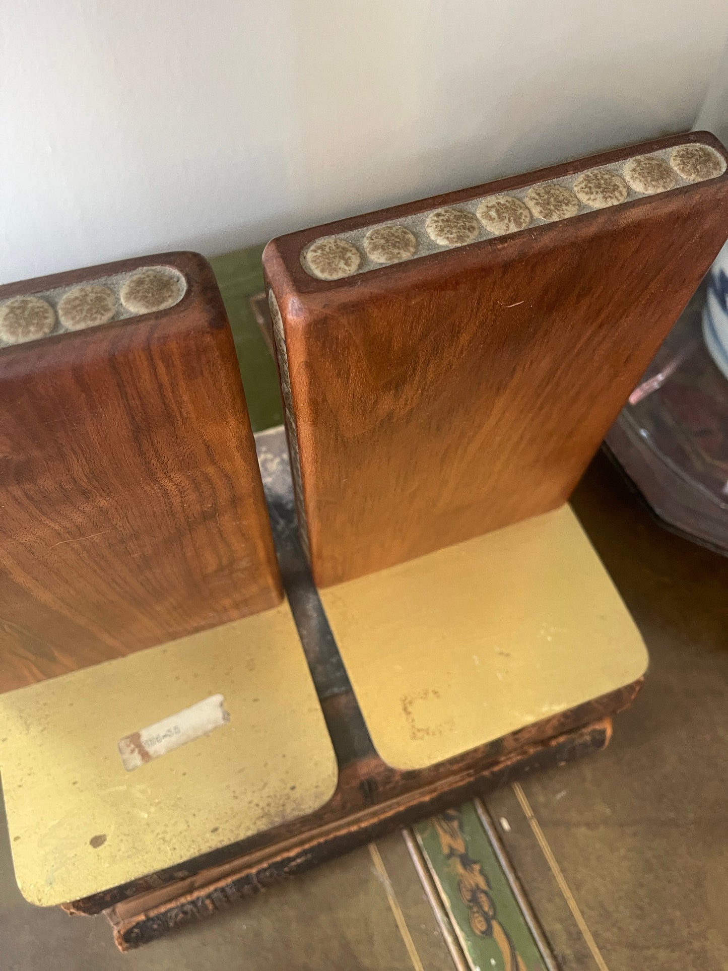 Pair of Vintage Jane and Gordon Martz Pottery and Walnut MCM Bookends