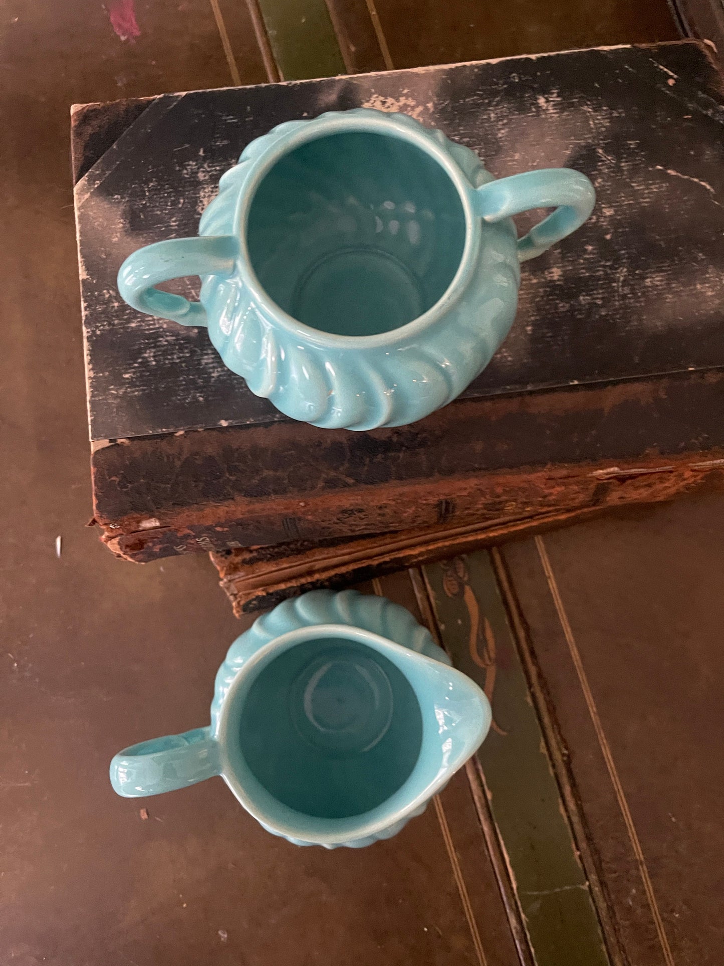 Vintage Gladding McBean Turquoise Set of Creamer and Sugar Bowl