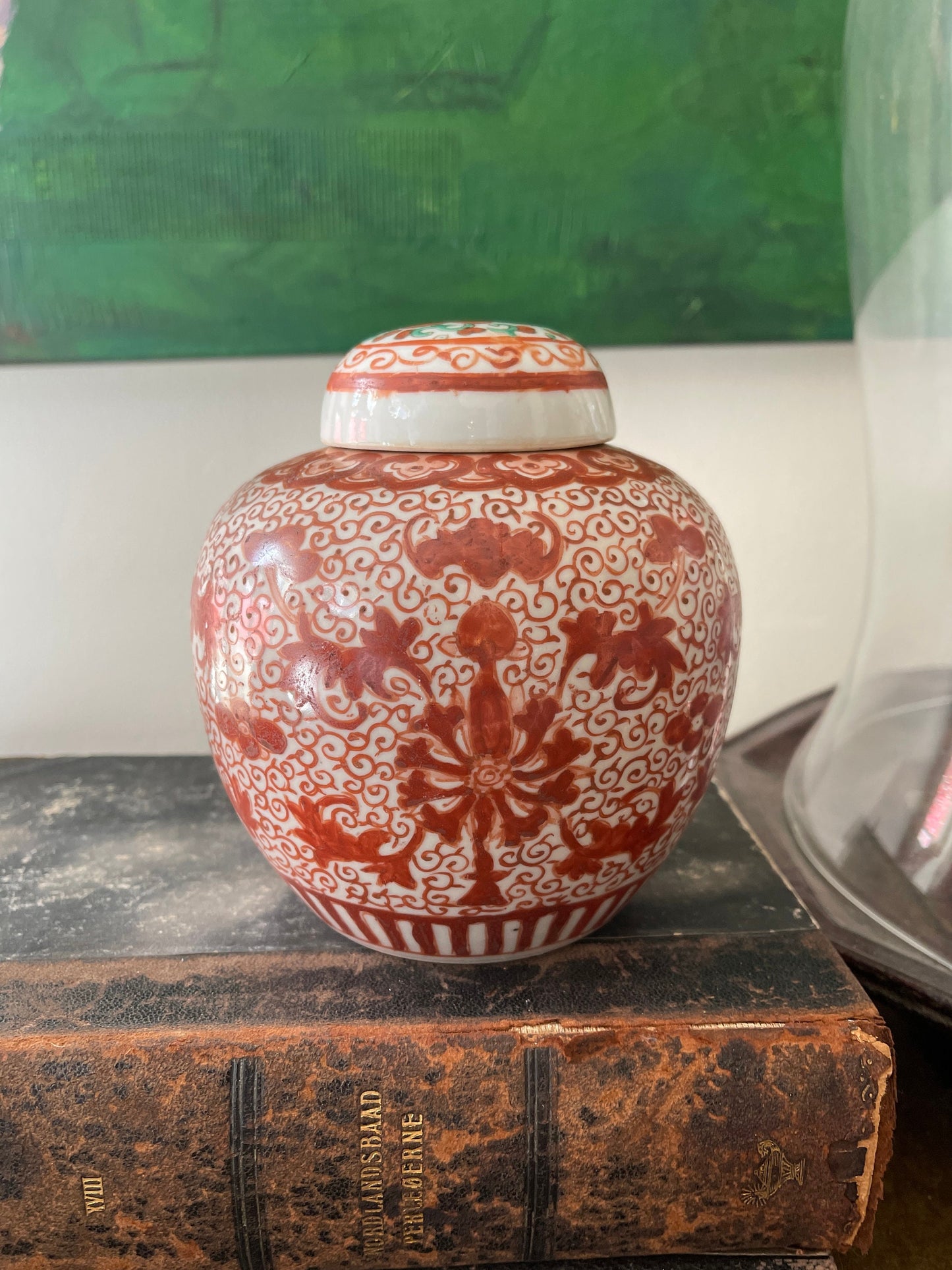 Vintage Red and White Chinoiserie Ginger Jar