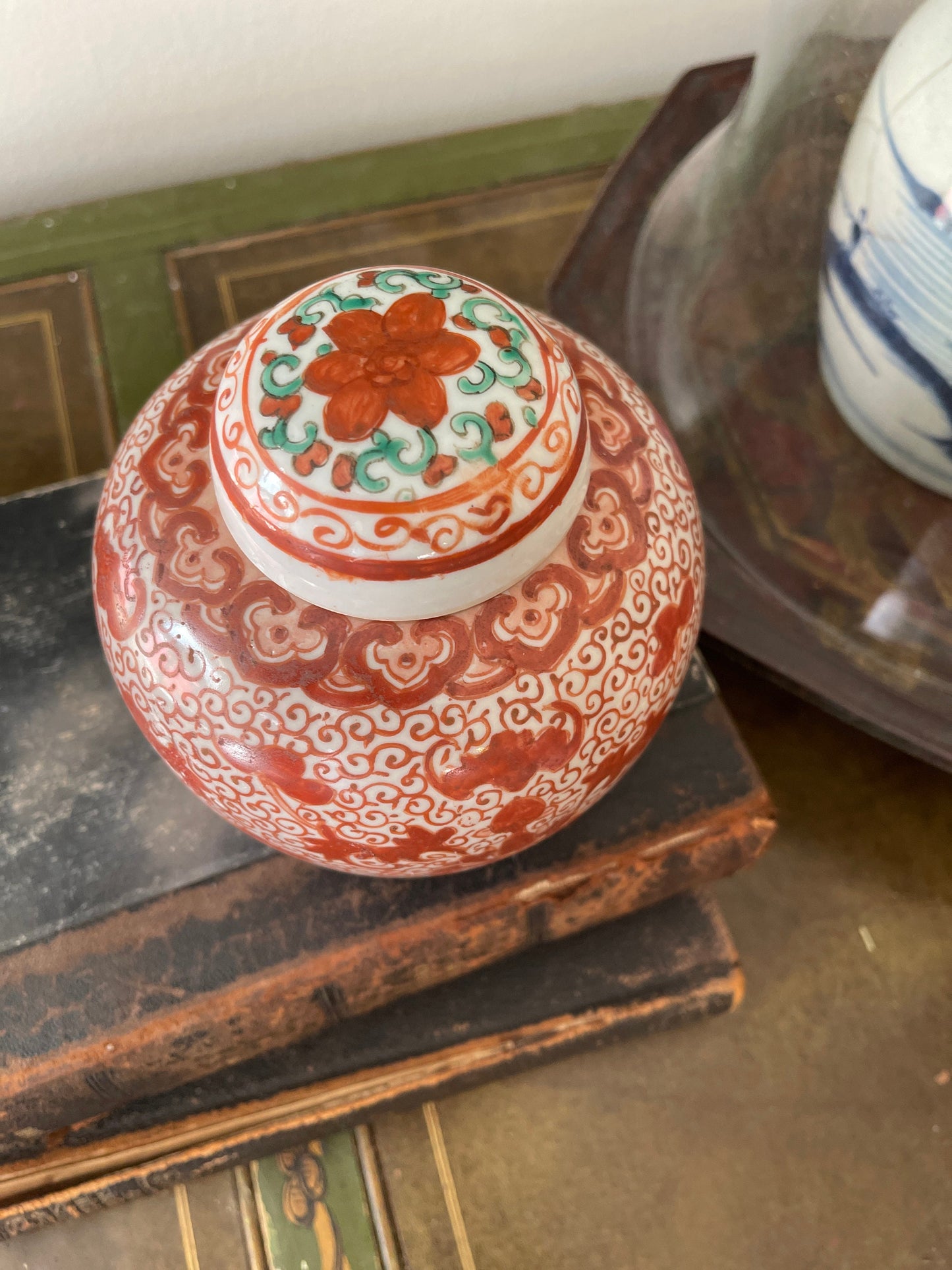 Vintage Red and White Chinoiserie Ginger Jar