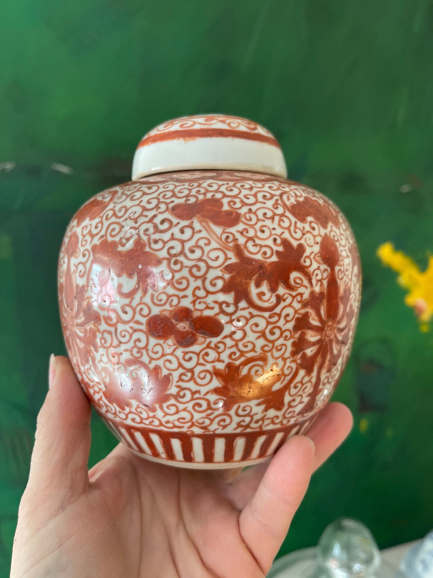 Vintage Red and White Chinoiserie Ginger Jar