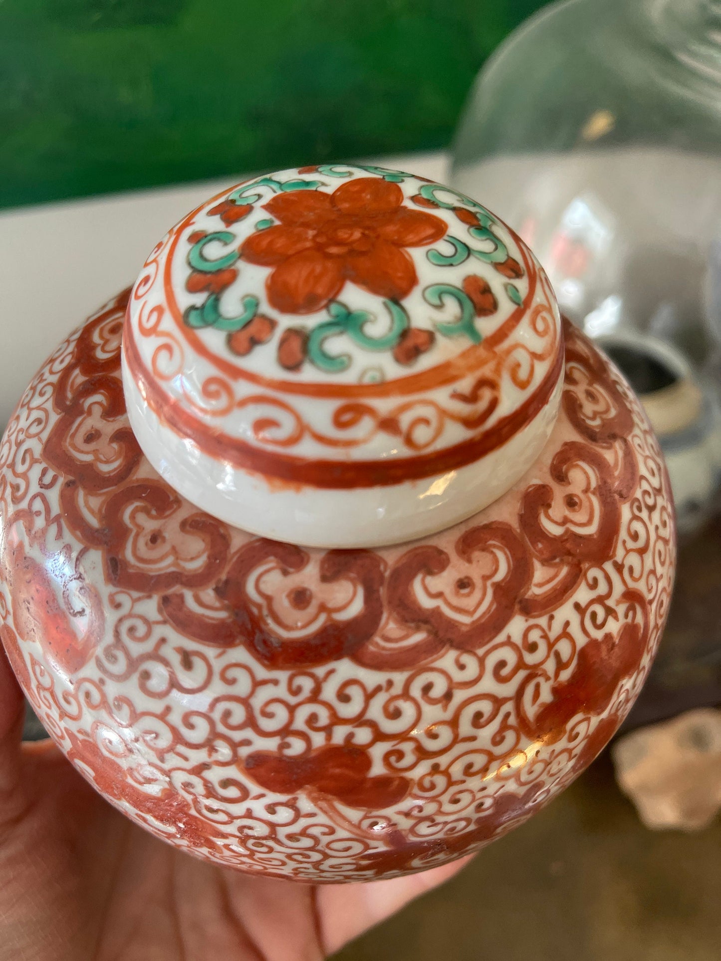 Vintage Red and White Chinoiserie Ginger Jar