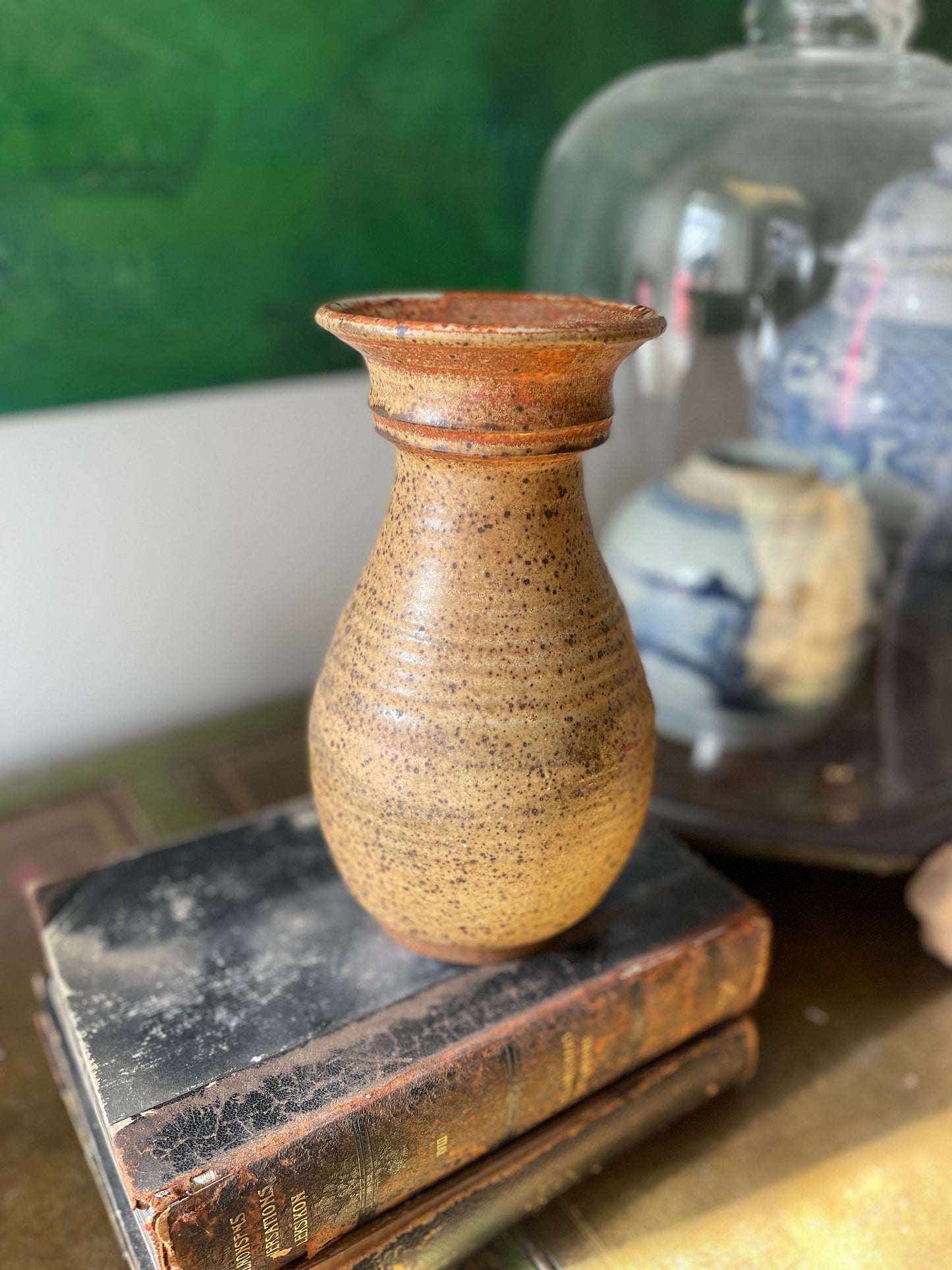 Vintage Pottery Speckled 9” Vase