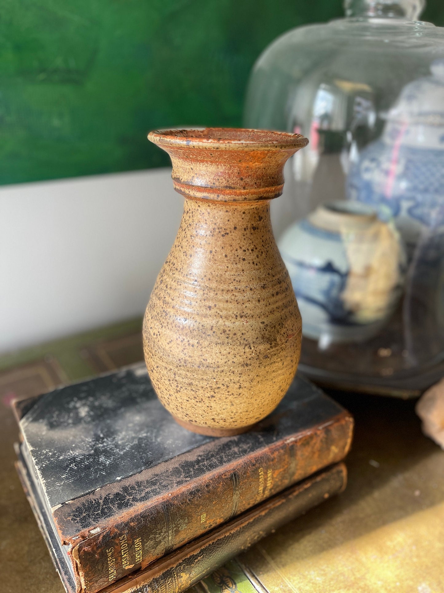 Vintage Pottery Speckled 9” Vase