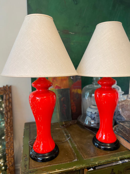 Pair of MCM Orange Curvy Lamps