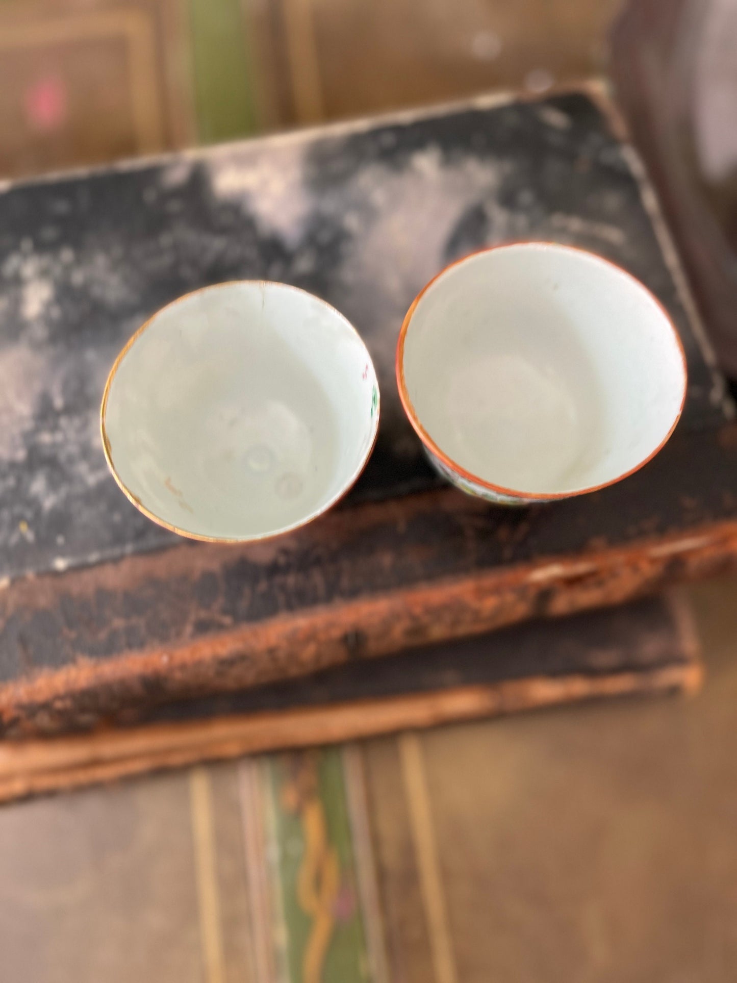 Pair of Vintage Chinese Famille Rose Teacups