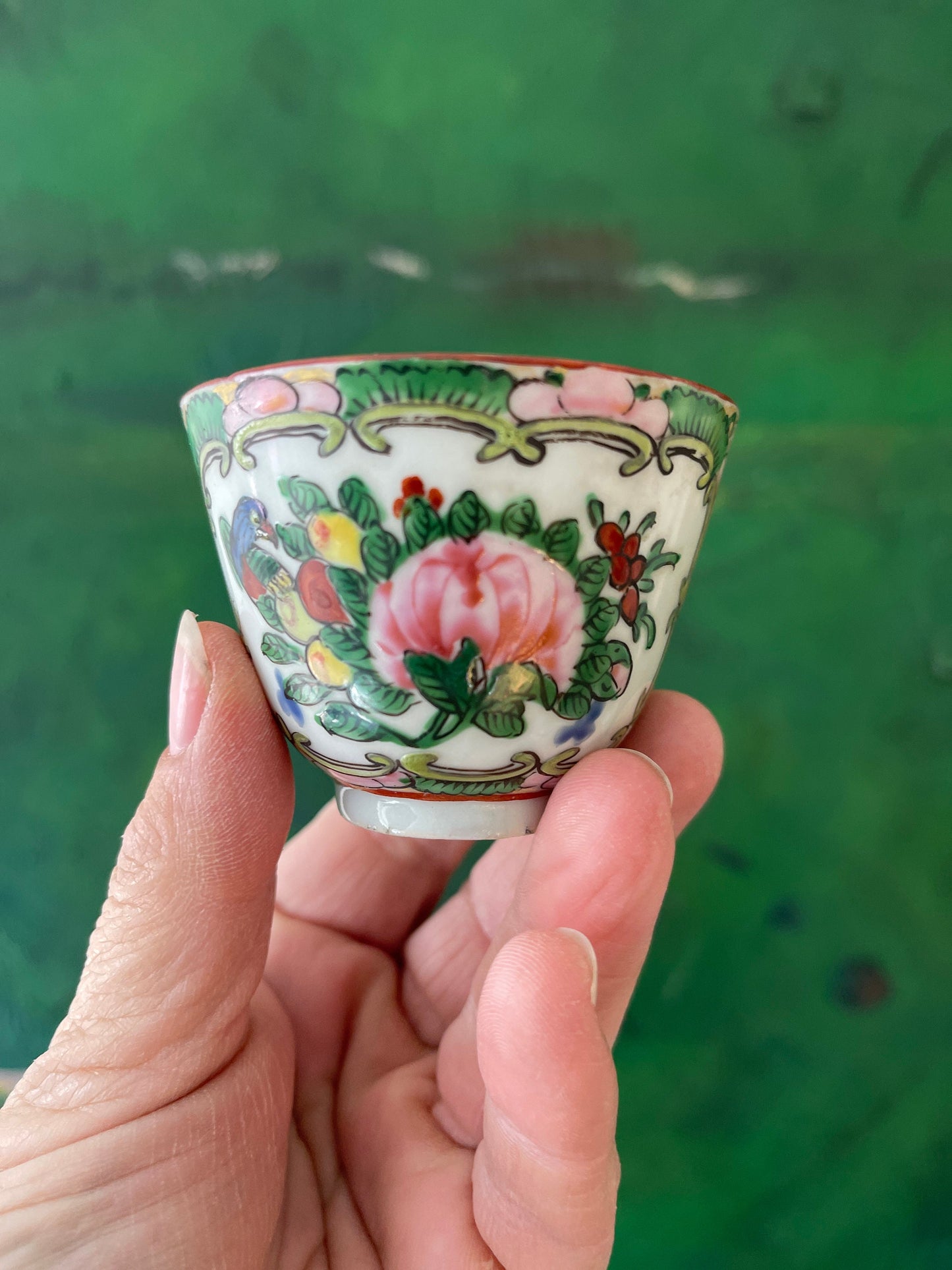 Pair of Vintage Chinese Famille Rose Teacups