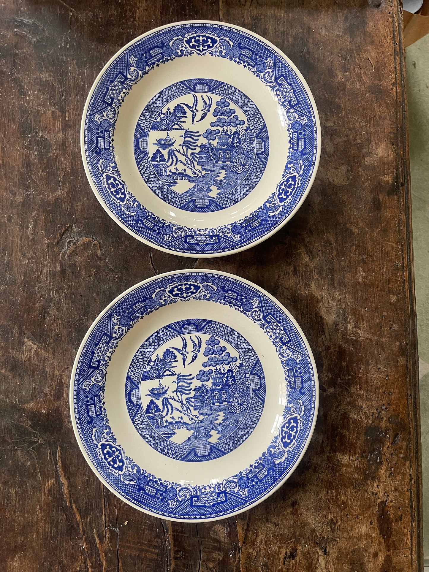 Pair of Large Blue Willow 11 3/8” Chop Plates