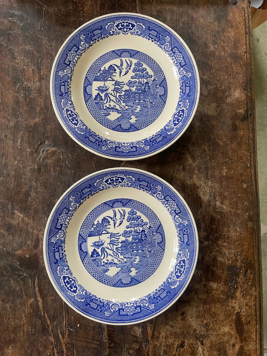 Pair of Large Blue Willow 11 3/8” Chop Plates