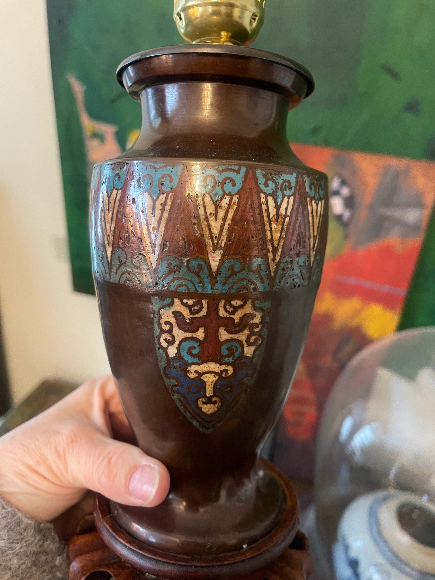 Vintage Asian Cloisonné Small Lamp