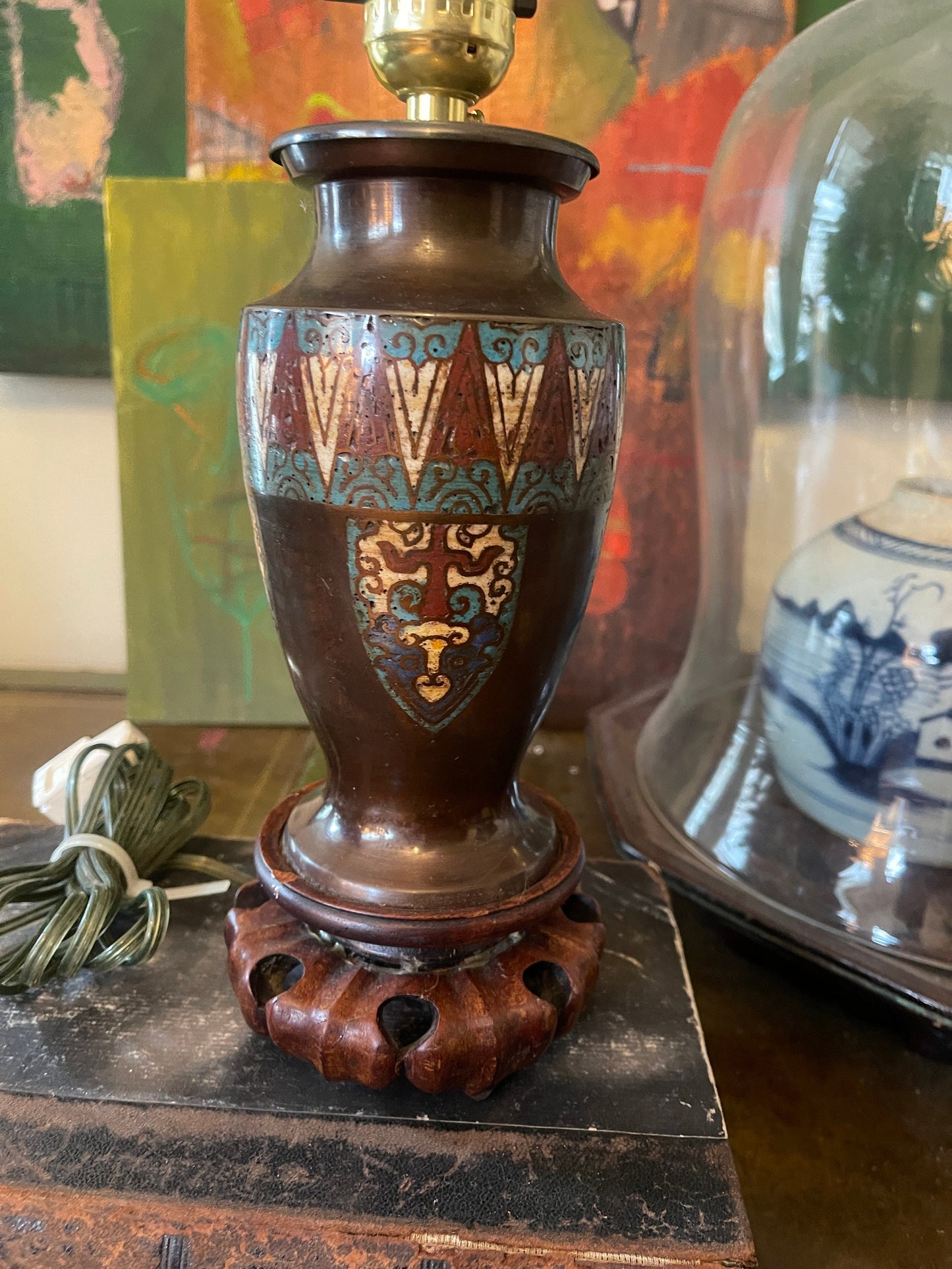 Vintage Asian Cloisonné Small Lamp