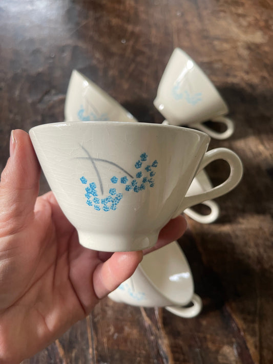 Set of Five (5) Vintage Teacups with Lightblue Flowers