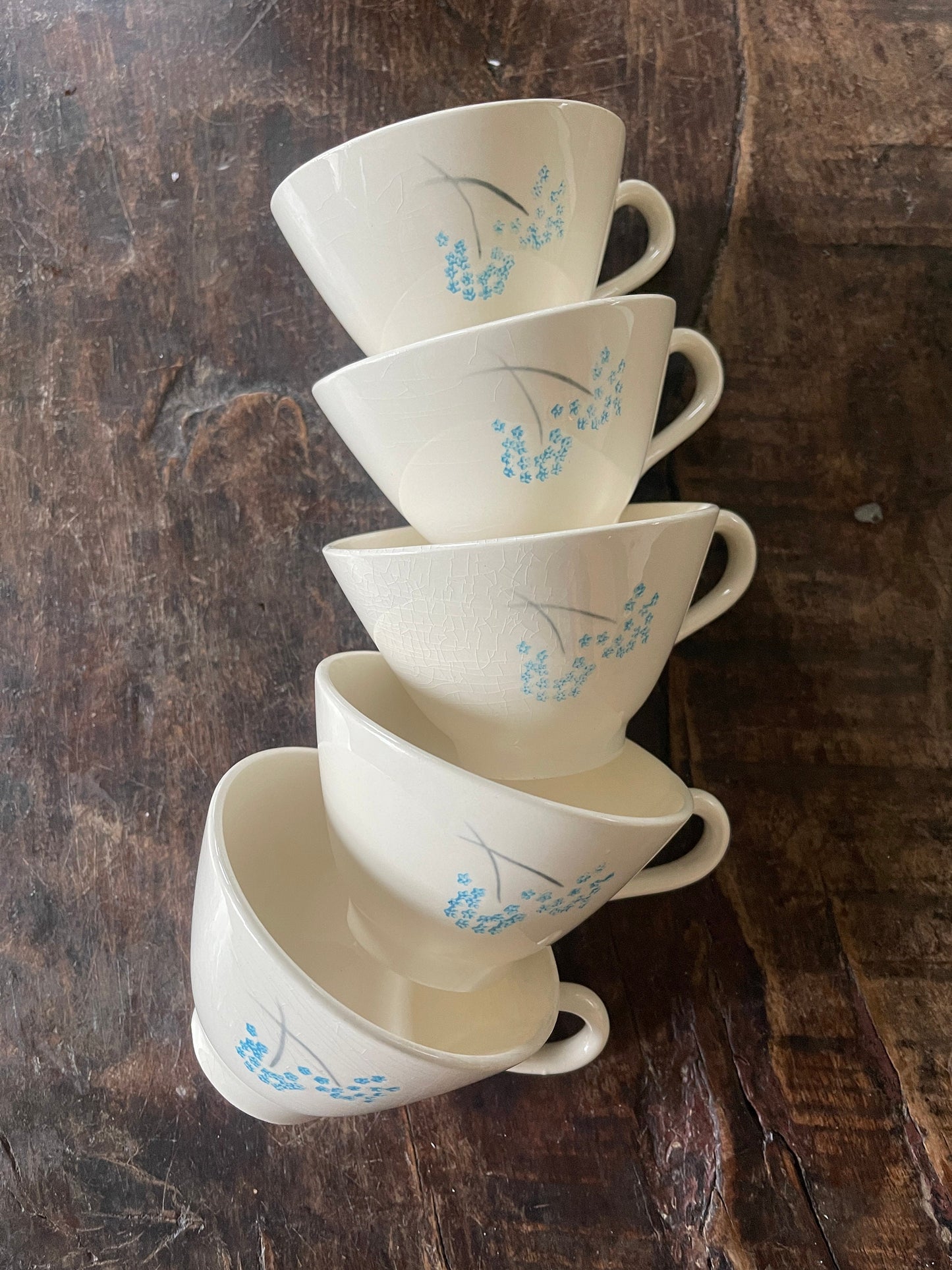 Set of Five (5) Vintage Teacups with Lightblue Flowers