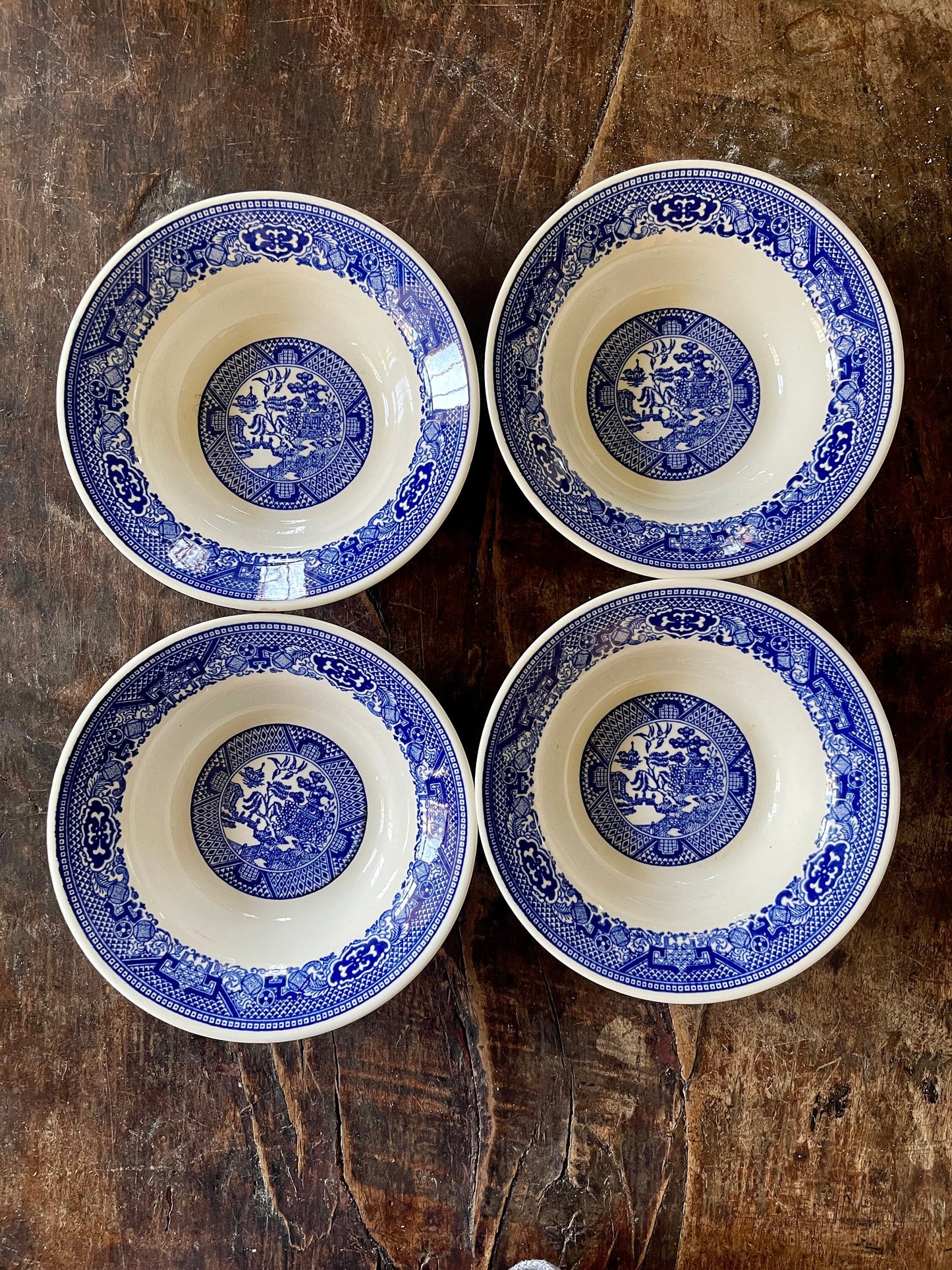 Set of Four (4) 6.25” Blue Willow Small Berry Bowls Vintage