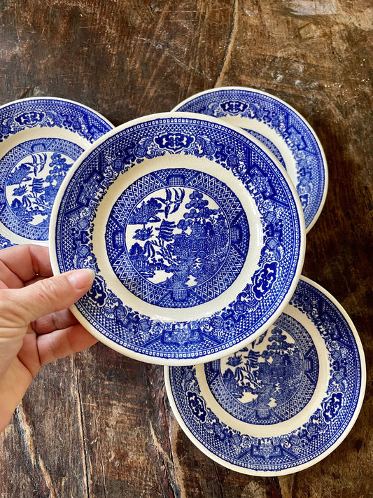 Set of Four (4) 6 3/8” Blue Willow Small Plates Vintage