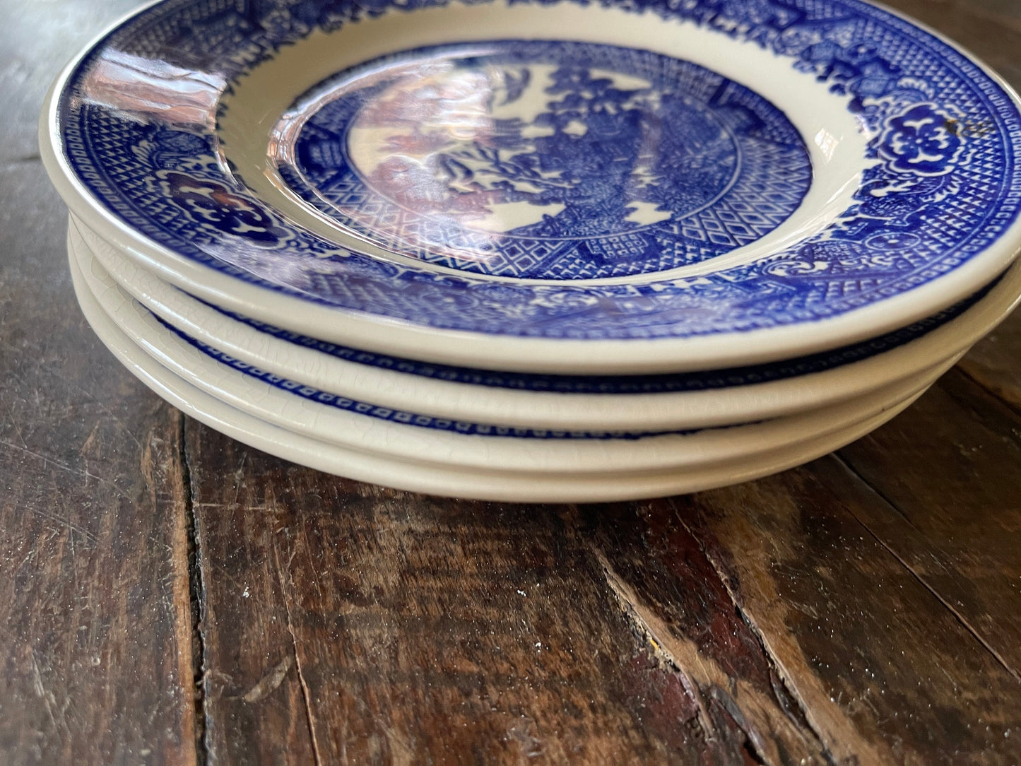 Set of Four (4) 6 3/8” Blue Willow Small Plates Vintage