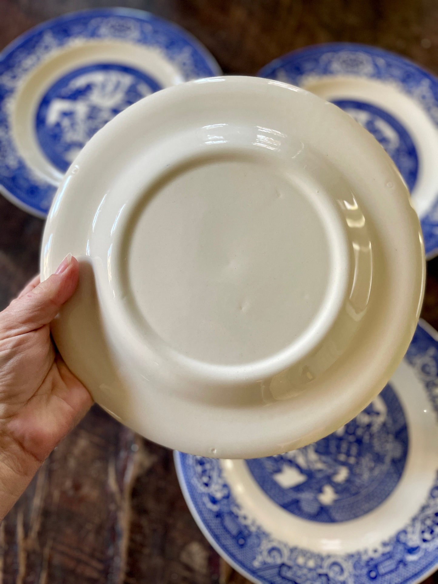 Set of Four (4) 10” Blue Willow Dinner Plates Vintage