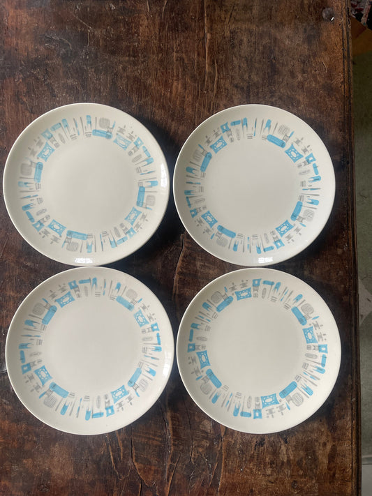 Set of Four (4) MCM Blue Heaven by Royal China 10 1/8” Plates