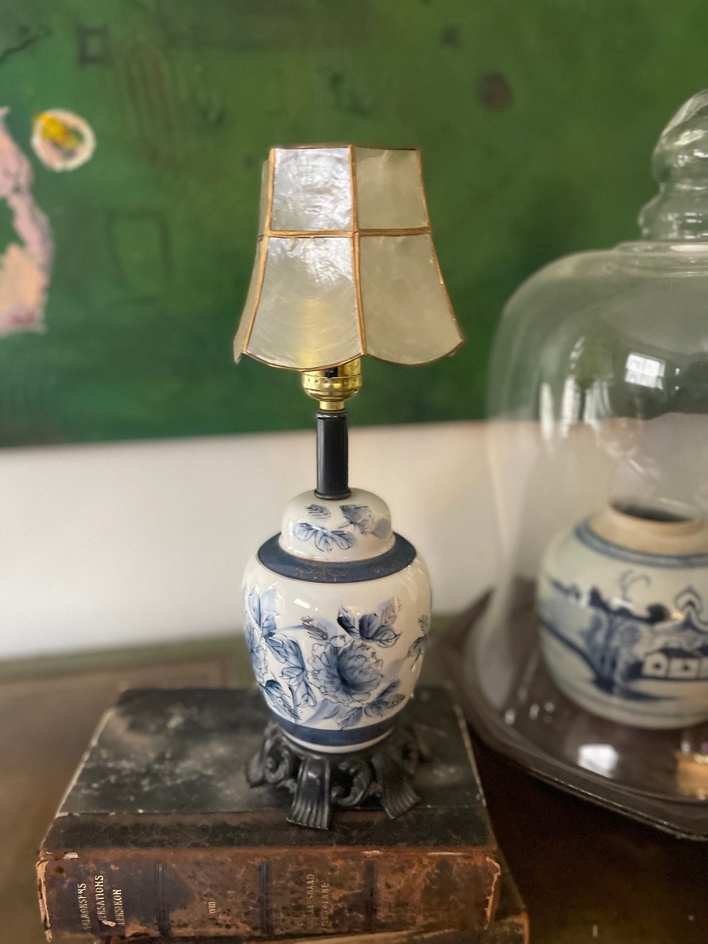 Small Vintage Asian Blue Ginger Jar Lamp