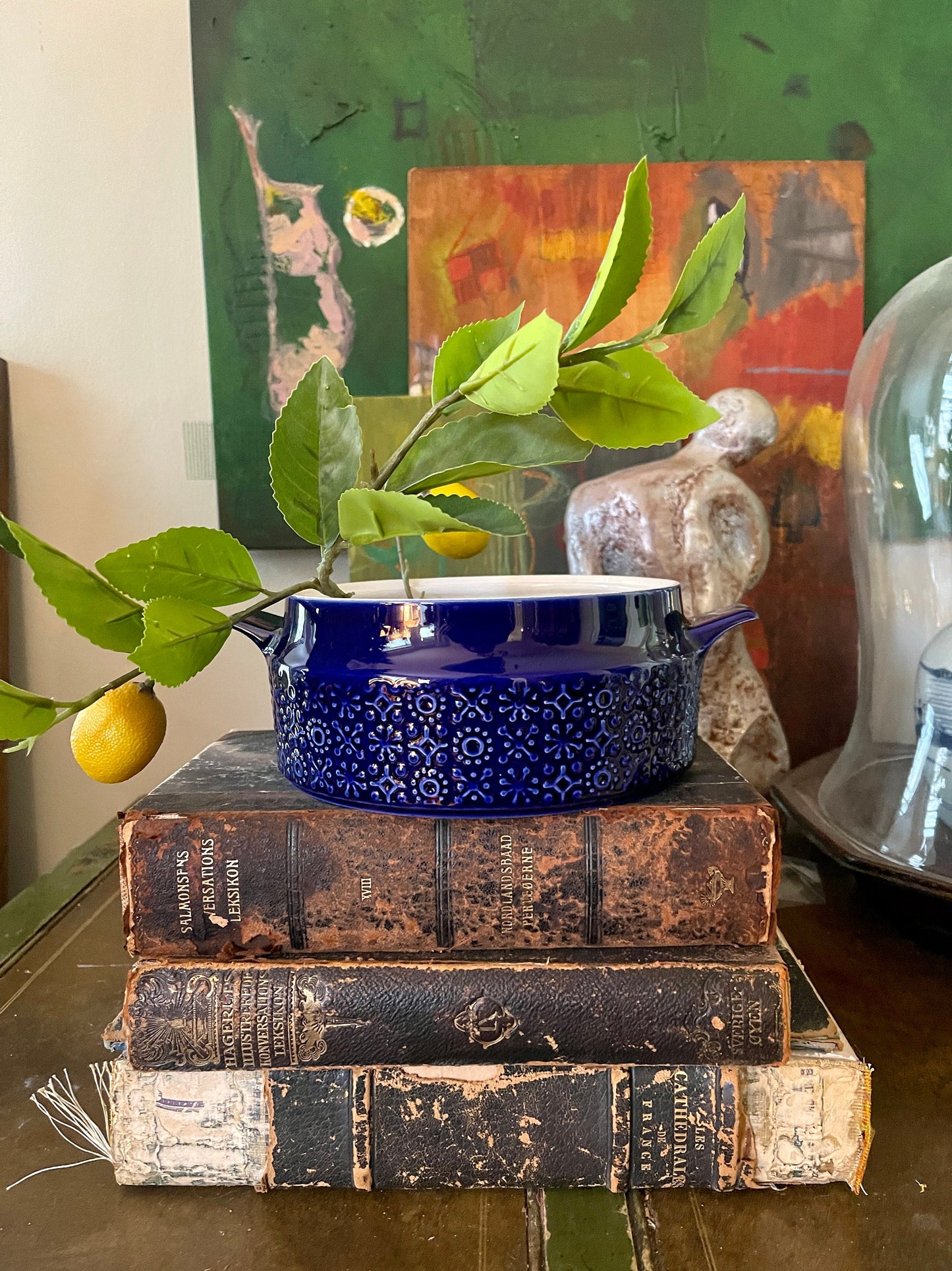 Vintage Deep Blue Irish Ceramic Connemara Casserole  in Celtic