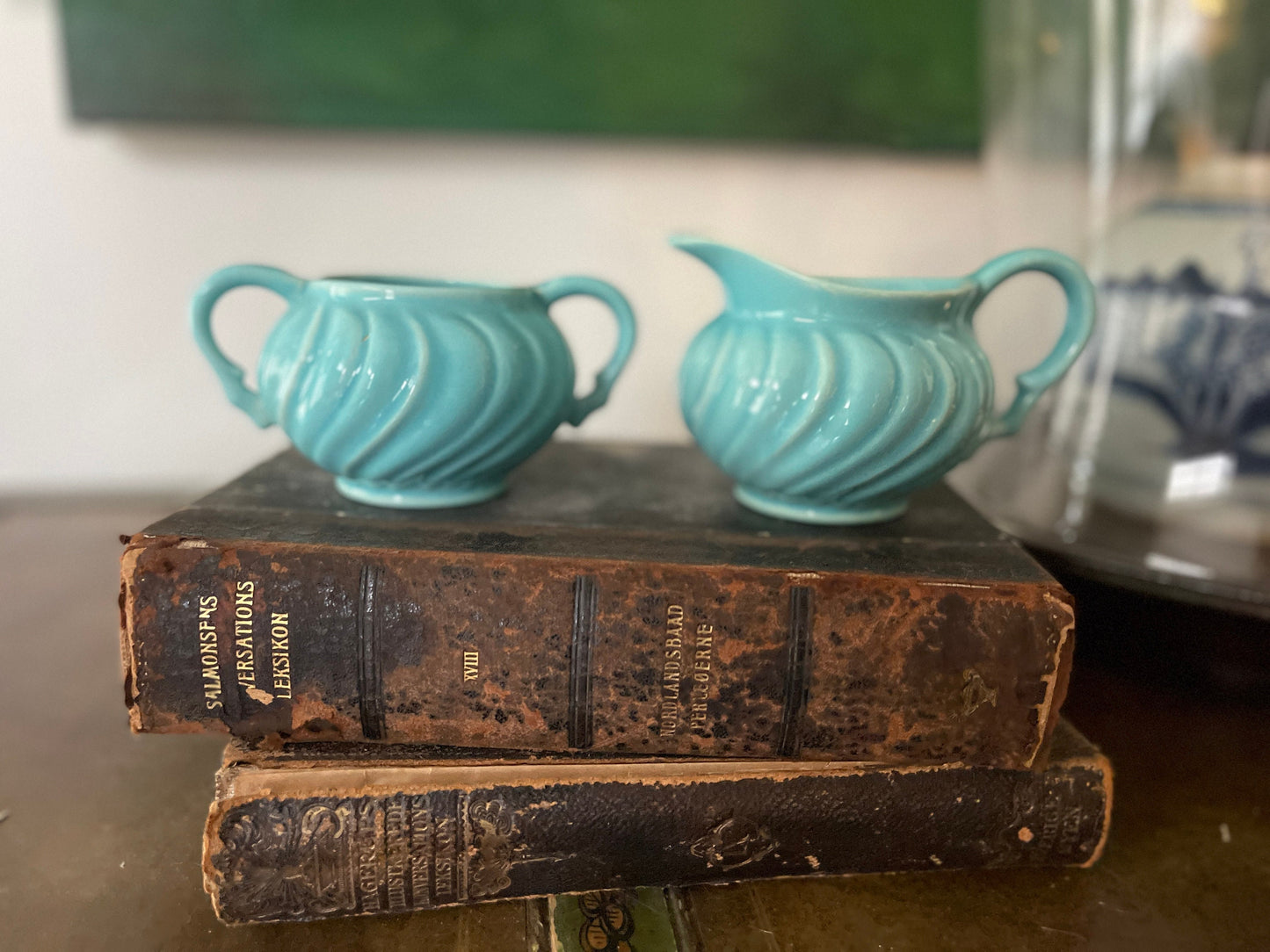 Vintage Gladding McBean Turquoise Set of Creamer and Sugar Bowl