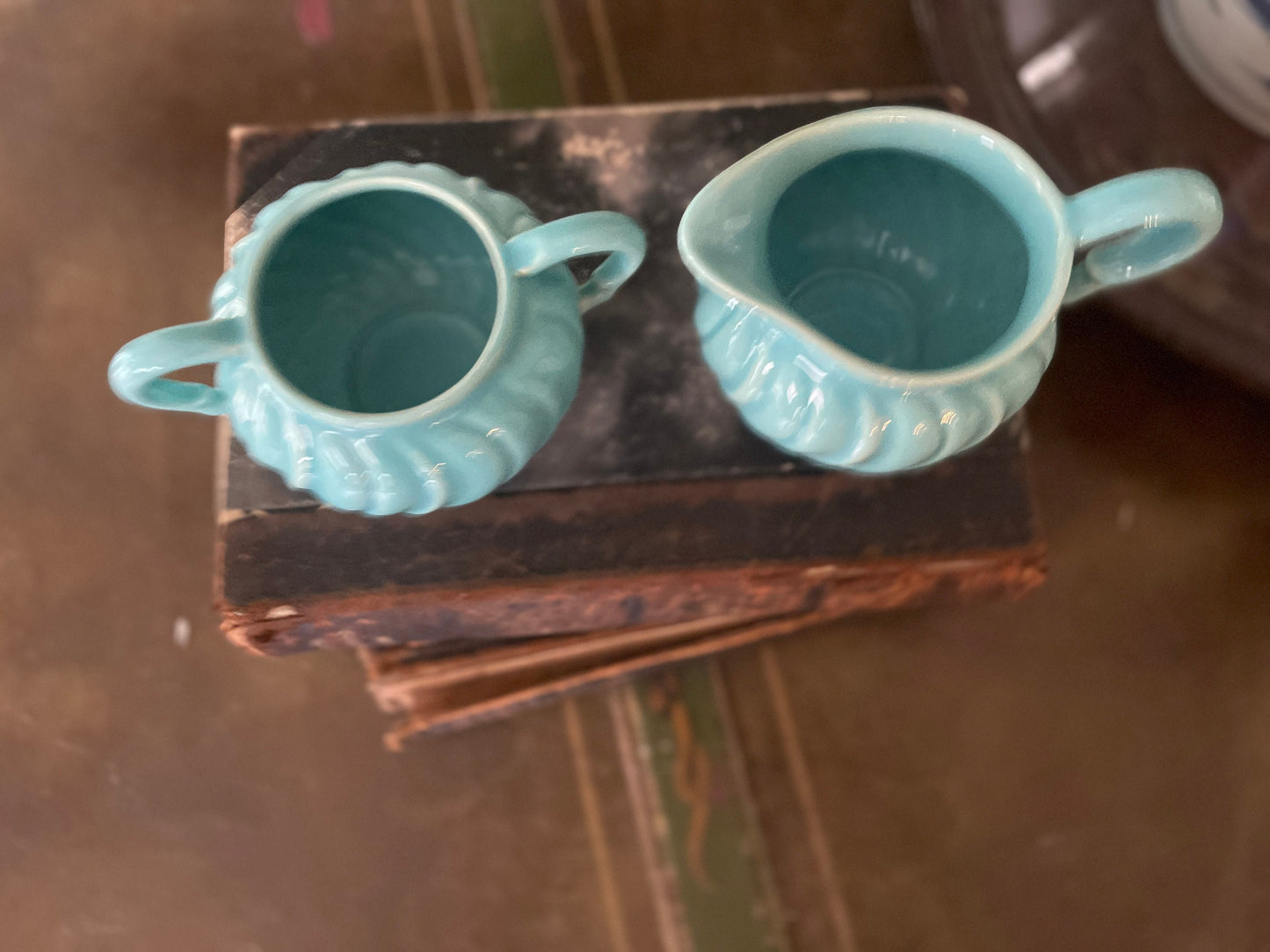 Vintage Gladding McBean Turquoise Set of Creamer and Sugar Bowl