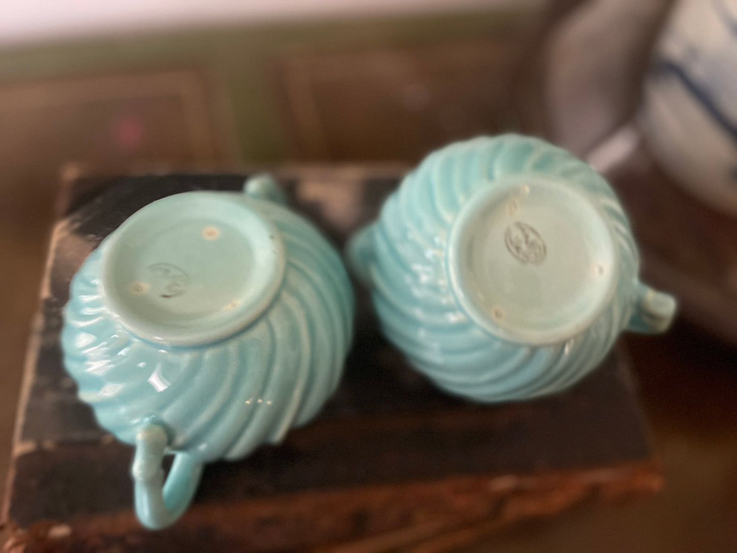 Vintage Gladding McBean Turquoise Set of Creamer and Sugar Bowl