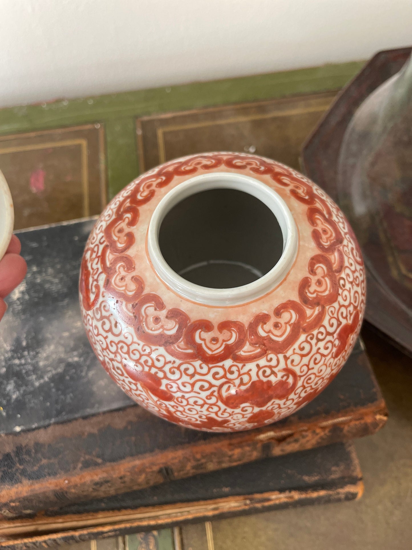 Vintage Red and White Chinoiserie Ginger Jar