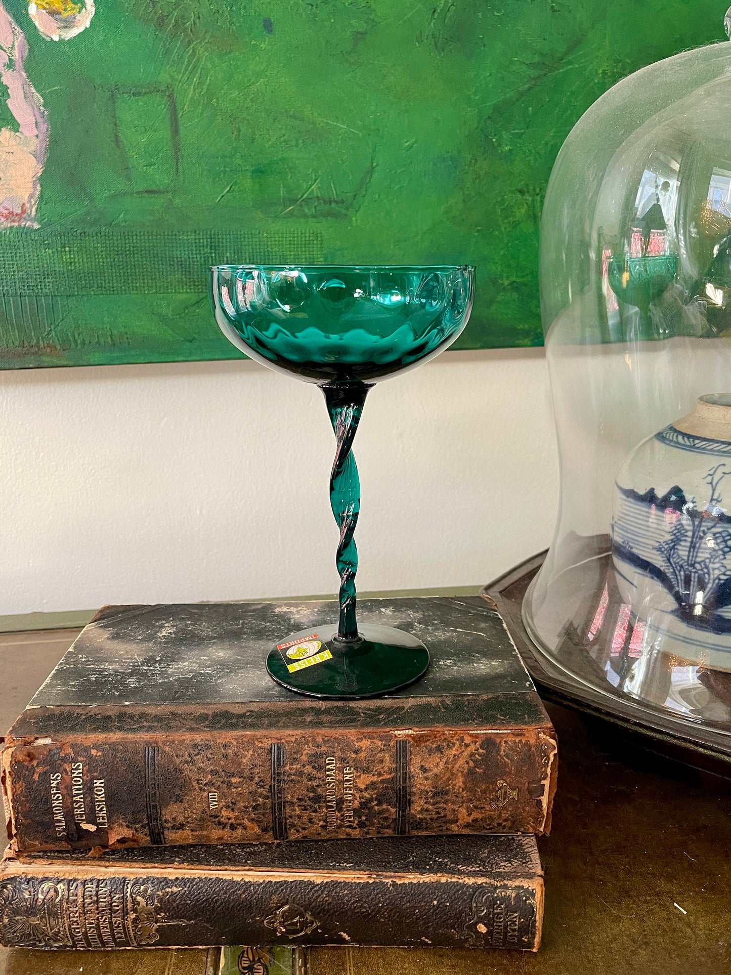 Mid Century Modern Teal Glass Compote