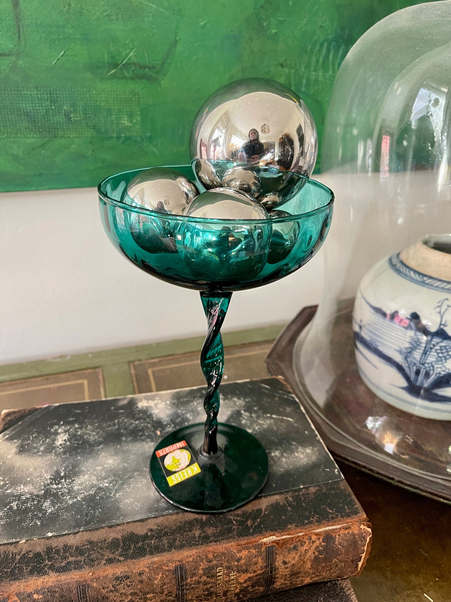 Mid Century Modern Teal Glass Compote