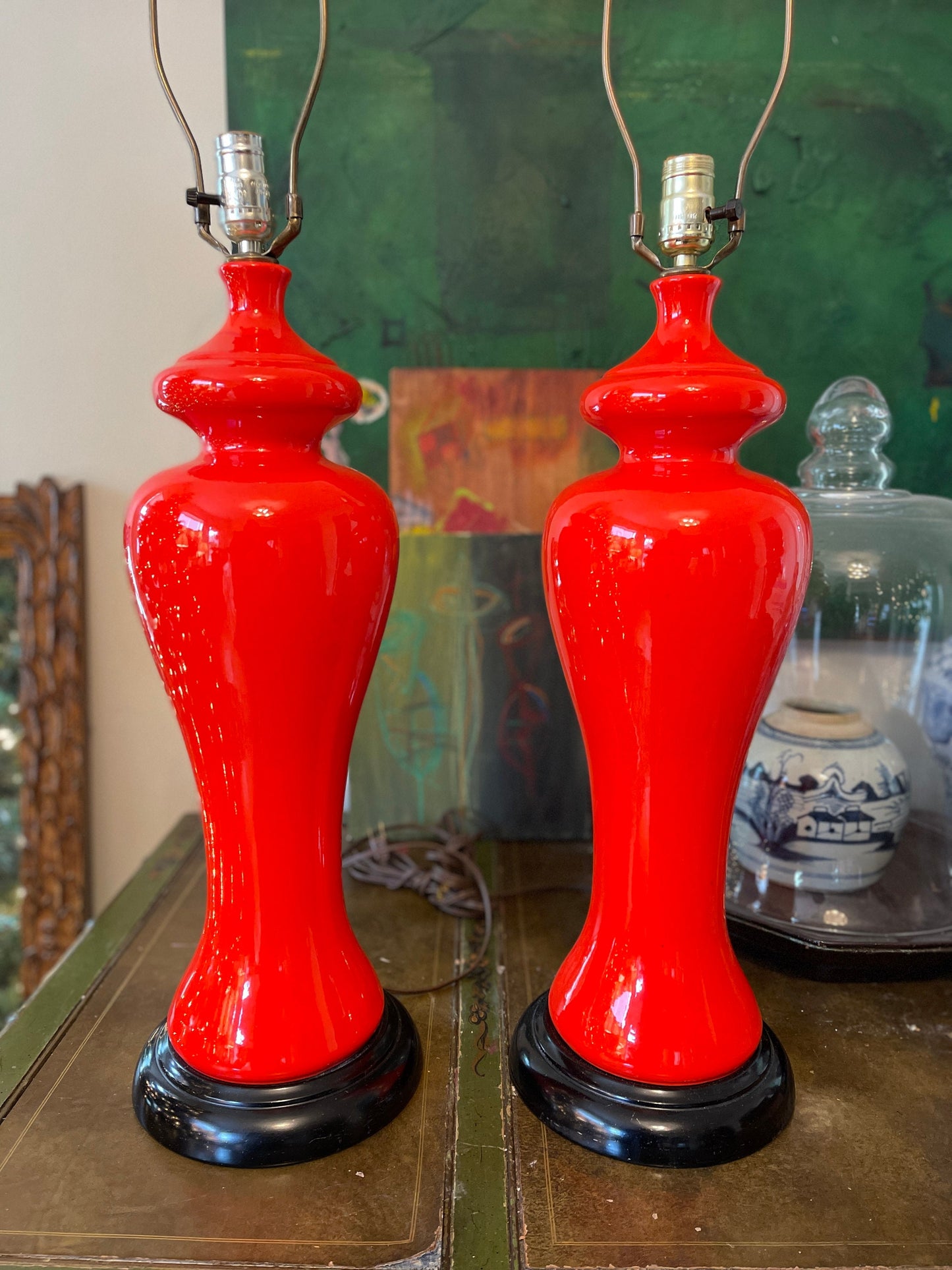 Pair of MCM Orange Curvy Lamps