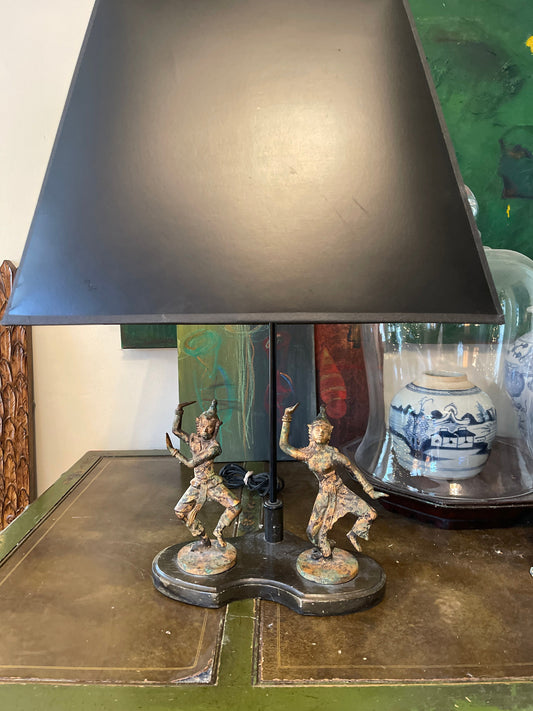 Vintage verdigris Asian dancer lamp