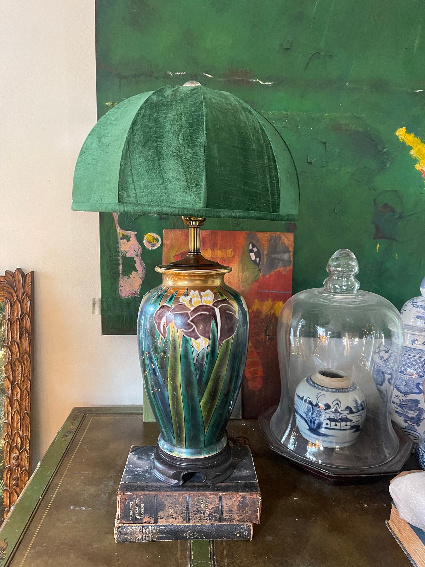 Vintage Enamel Painted Iris Lamp