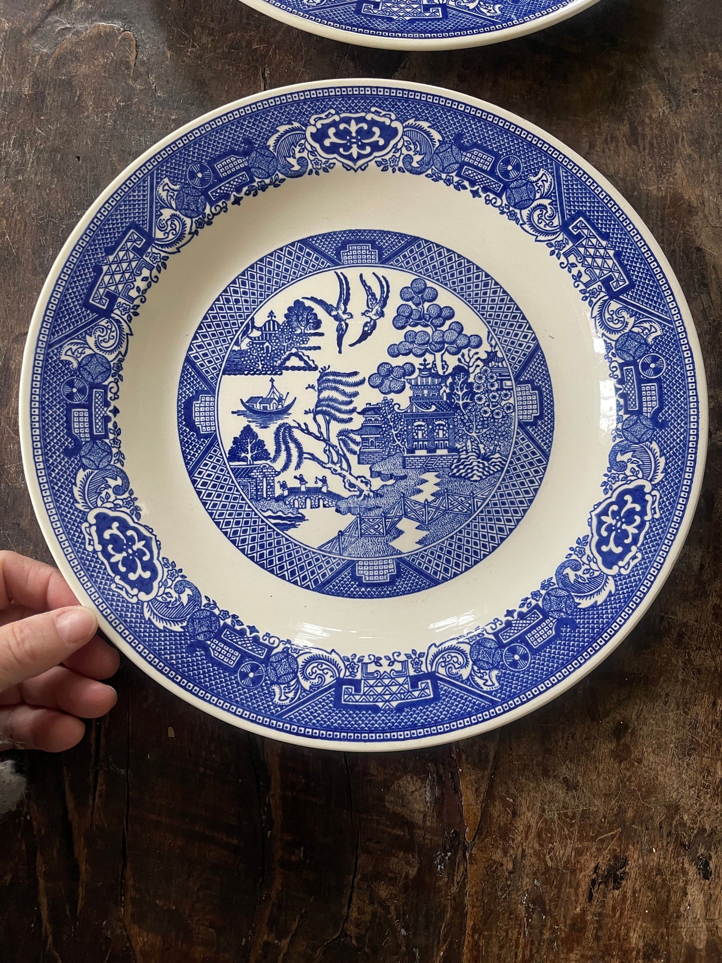 Pair of Large Blue Willow 11 3/8” Chop Plates