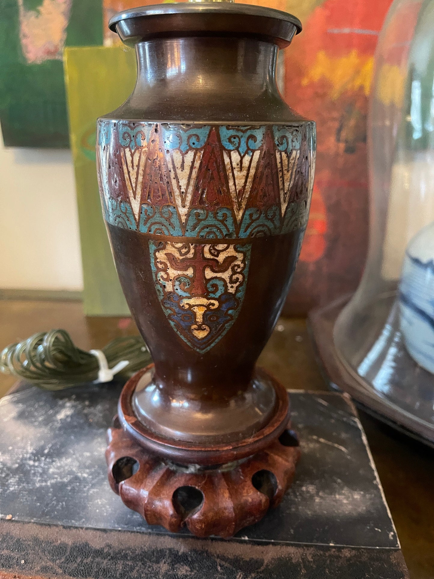 Vintage Asian Cloisonné Small Lamp