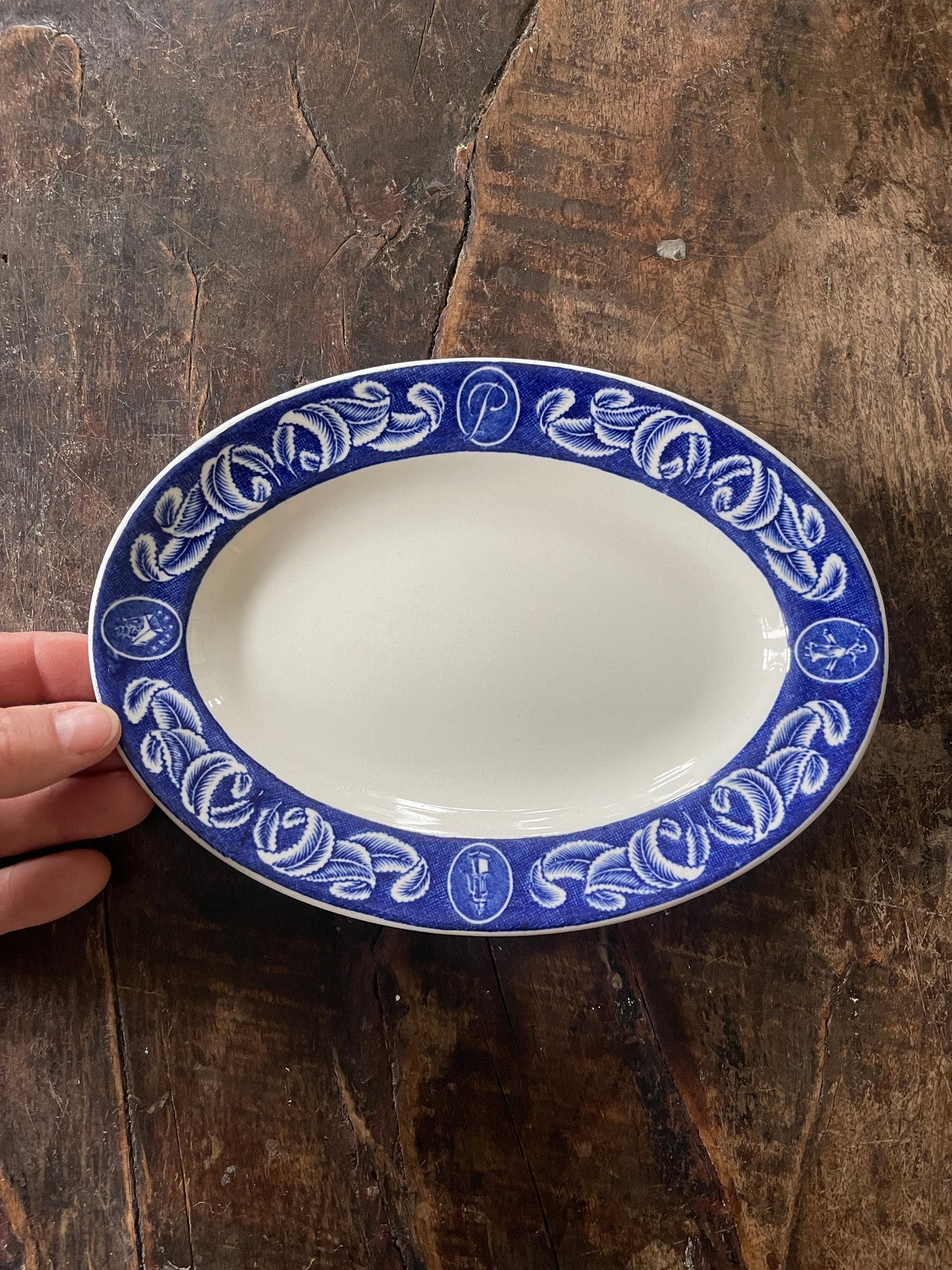 Vintage Blue and White English Duraline Oval Plate by Grindley Hotelware