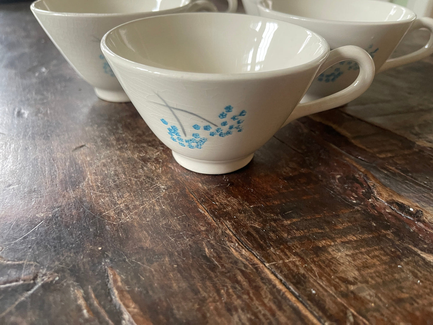 Set of Five (5) Vintage Teacups with Lightblue Flowers