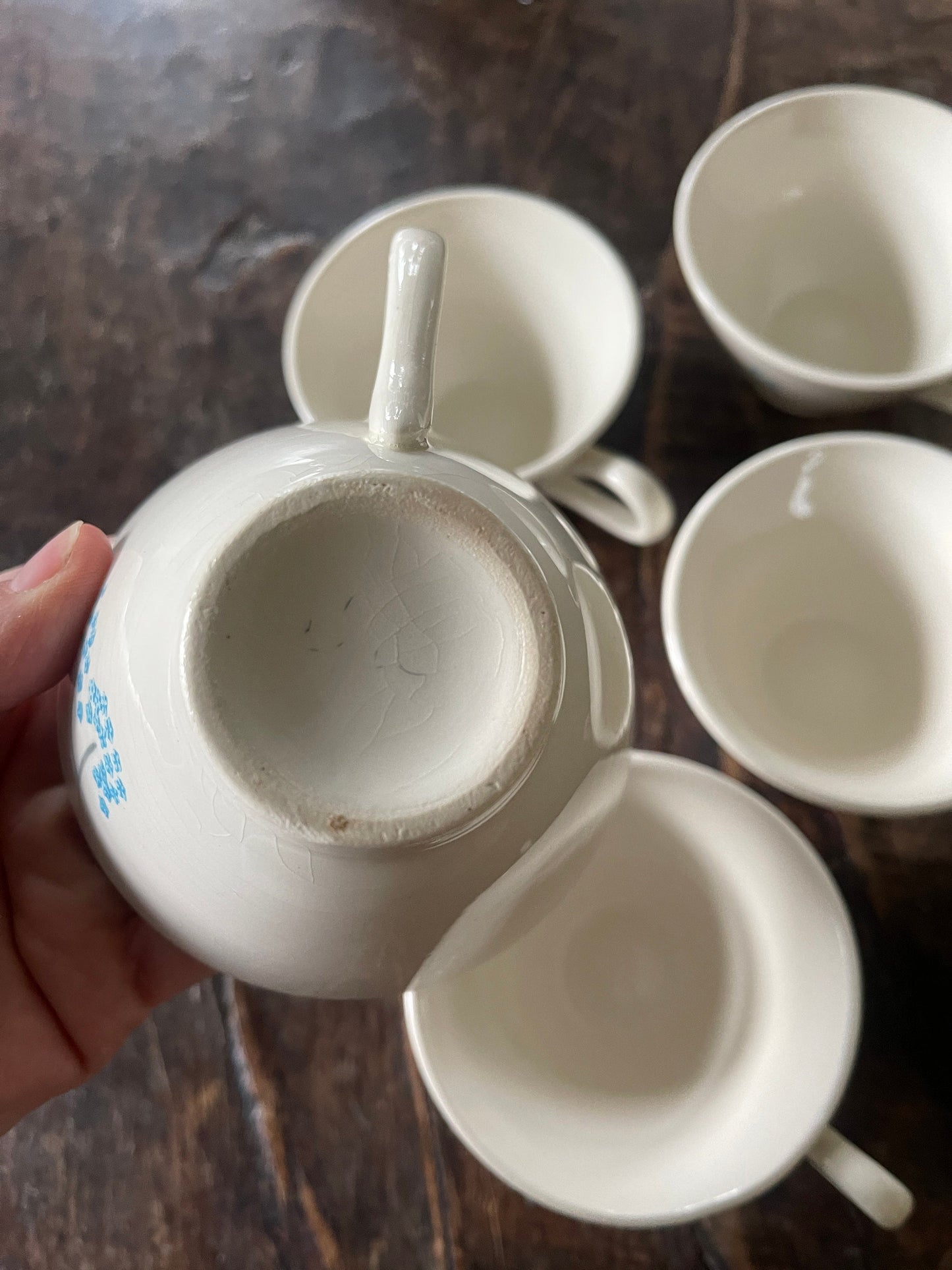 Set of Five (5) Vintage Teacups with Lightblue Flowers