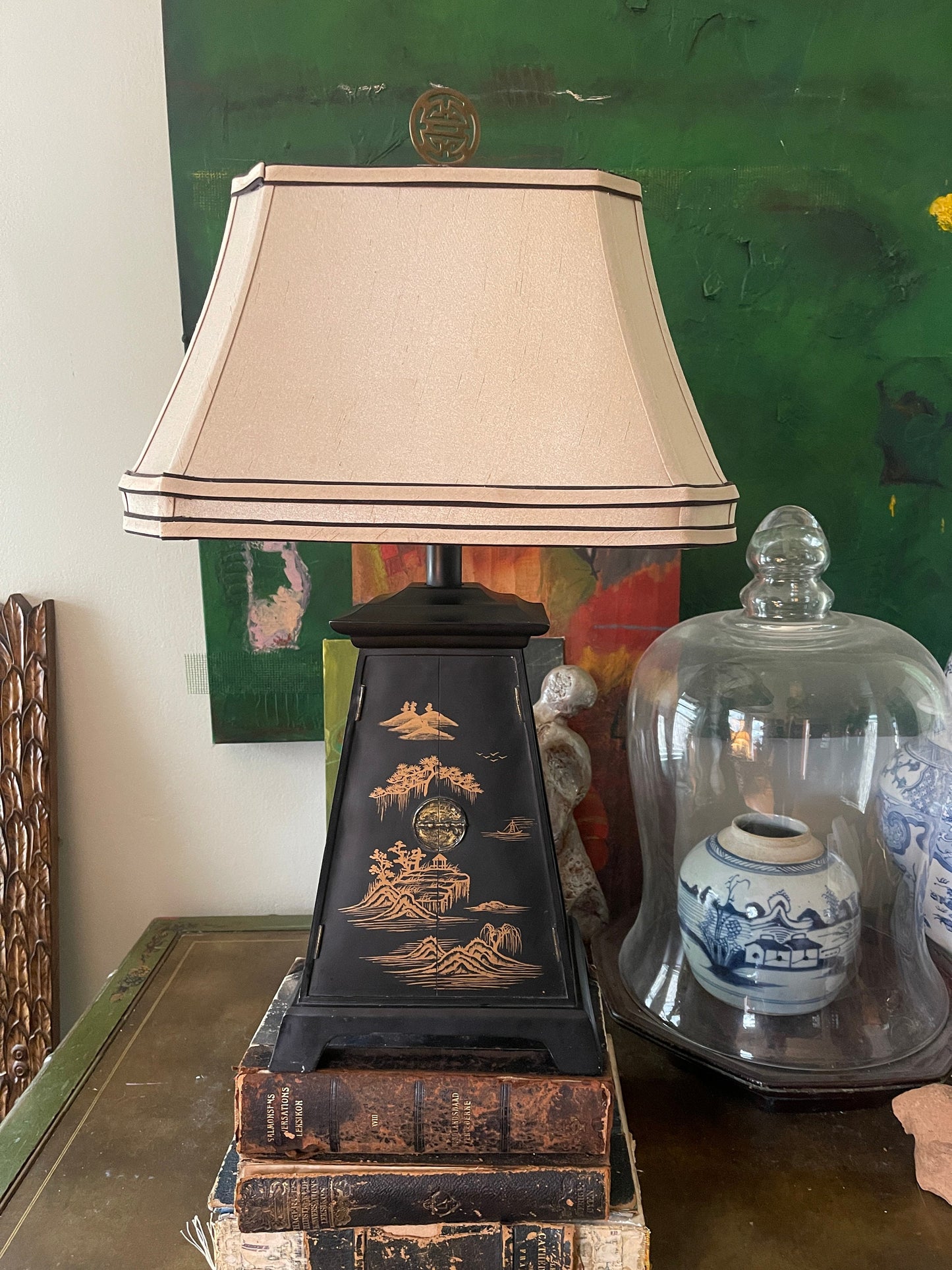 Contemporary Black Chinoiserie Lamp