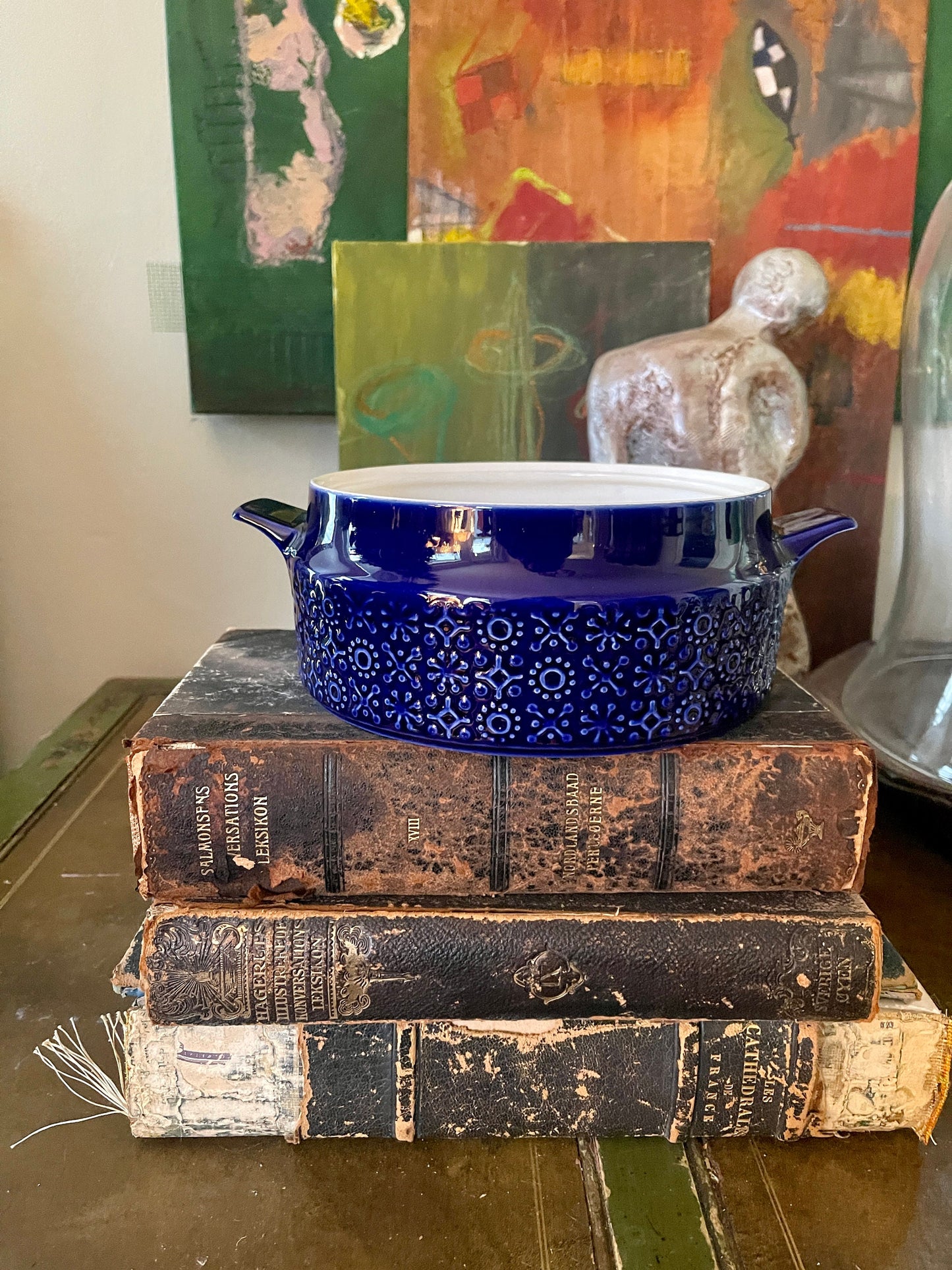 Vintage Deep Blue Irish Ceramic Connemara Casserole  in Celtic