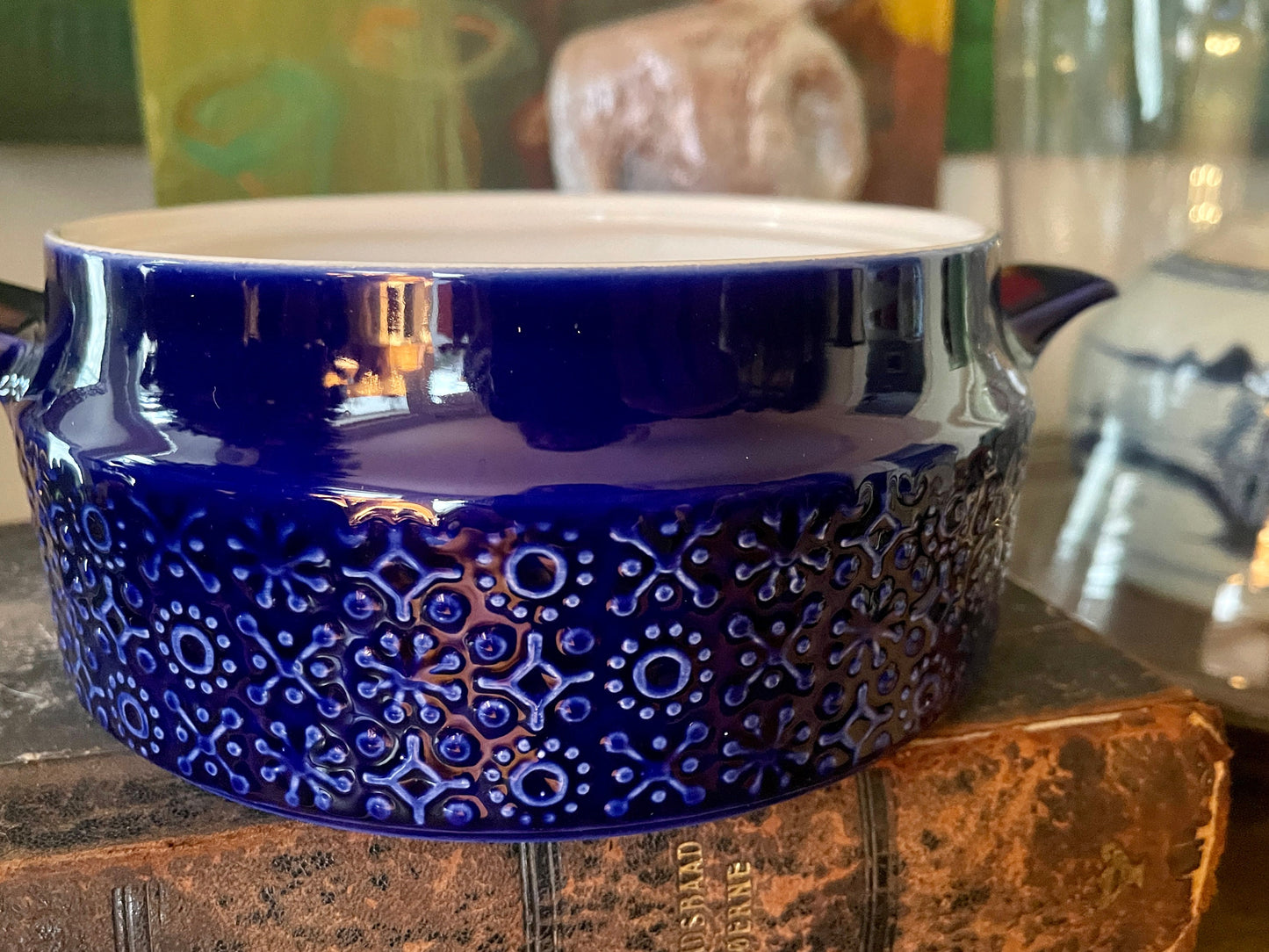 Vintage Deep Blue Irish Ceramic Connemara Casserole  in Celtic