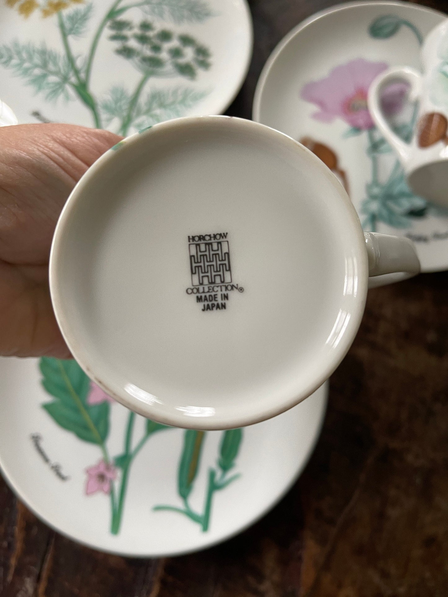 Vintage Horchow Botanical Teacups and Plates