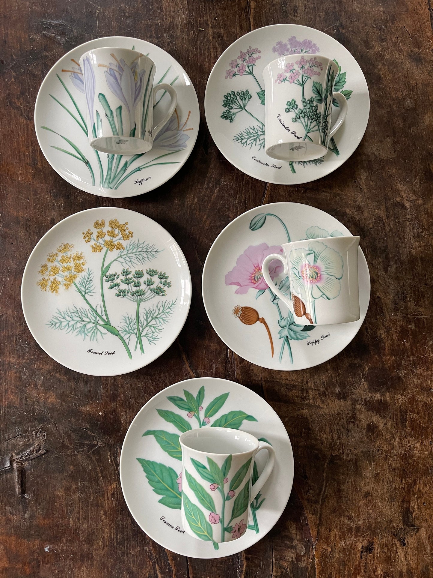 Vintage Horchow Botanical Teacups and Plates