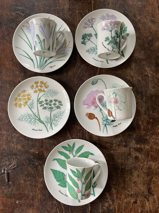 Vintage Horchow Botanical Teacups and Plates