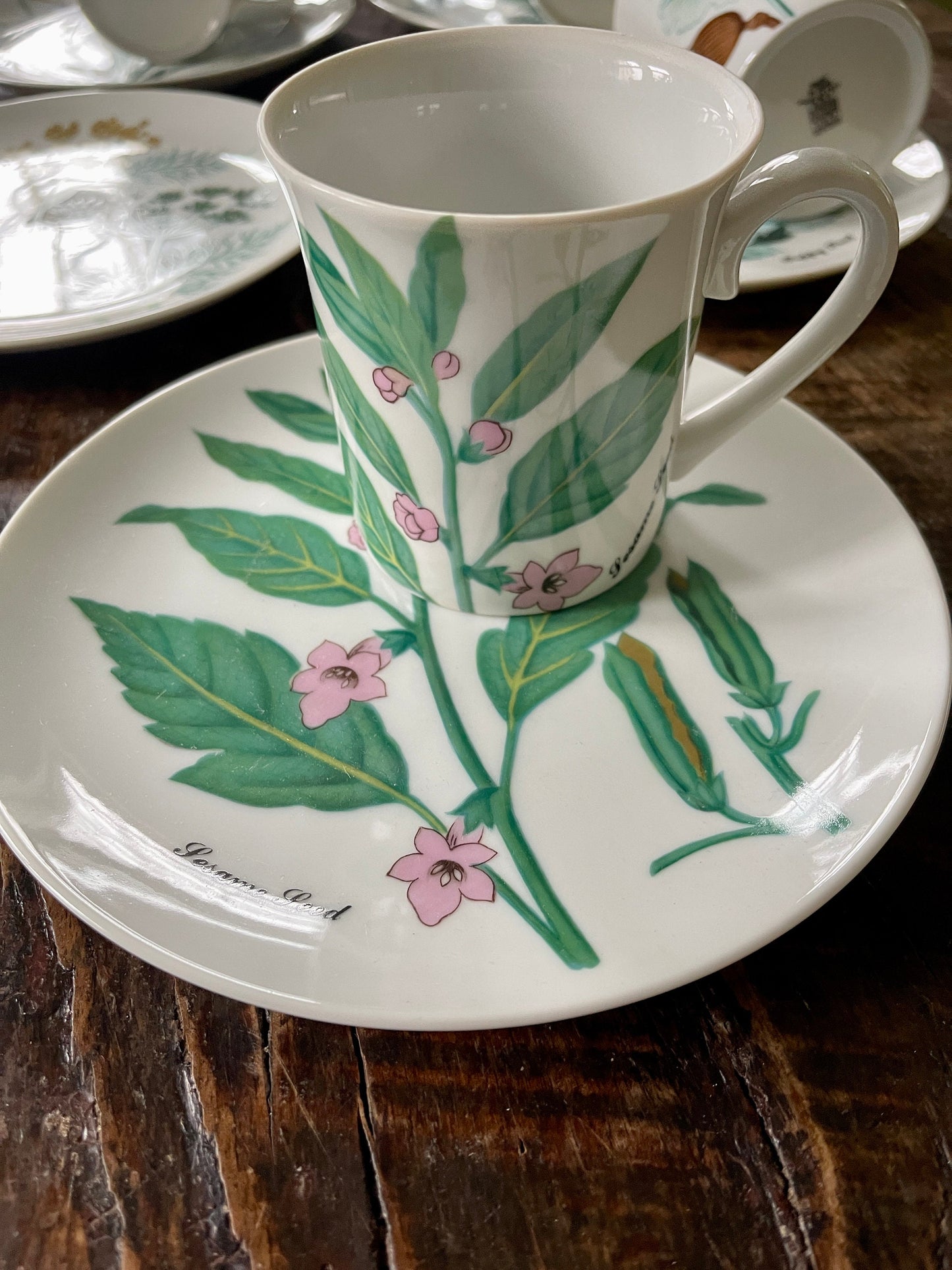 Vintage Horchow Botanical Teacups and Plates