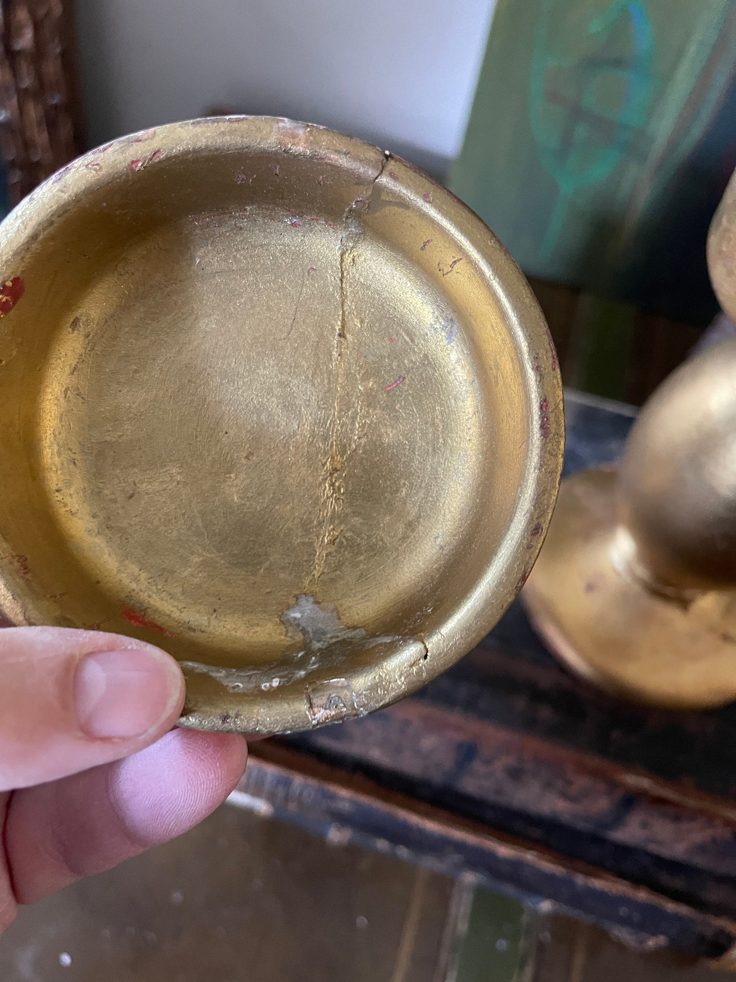 Pair of Vintage Italian Gilt Ceramic Candlestick Holders