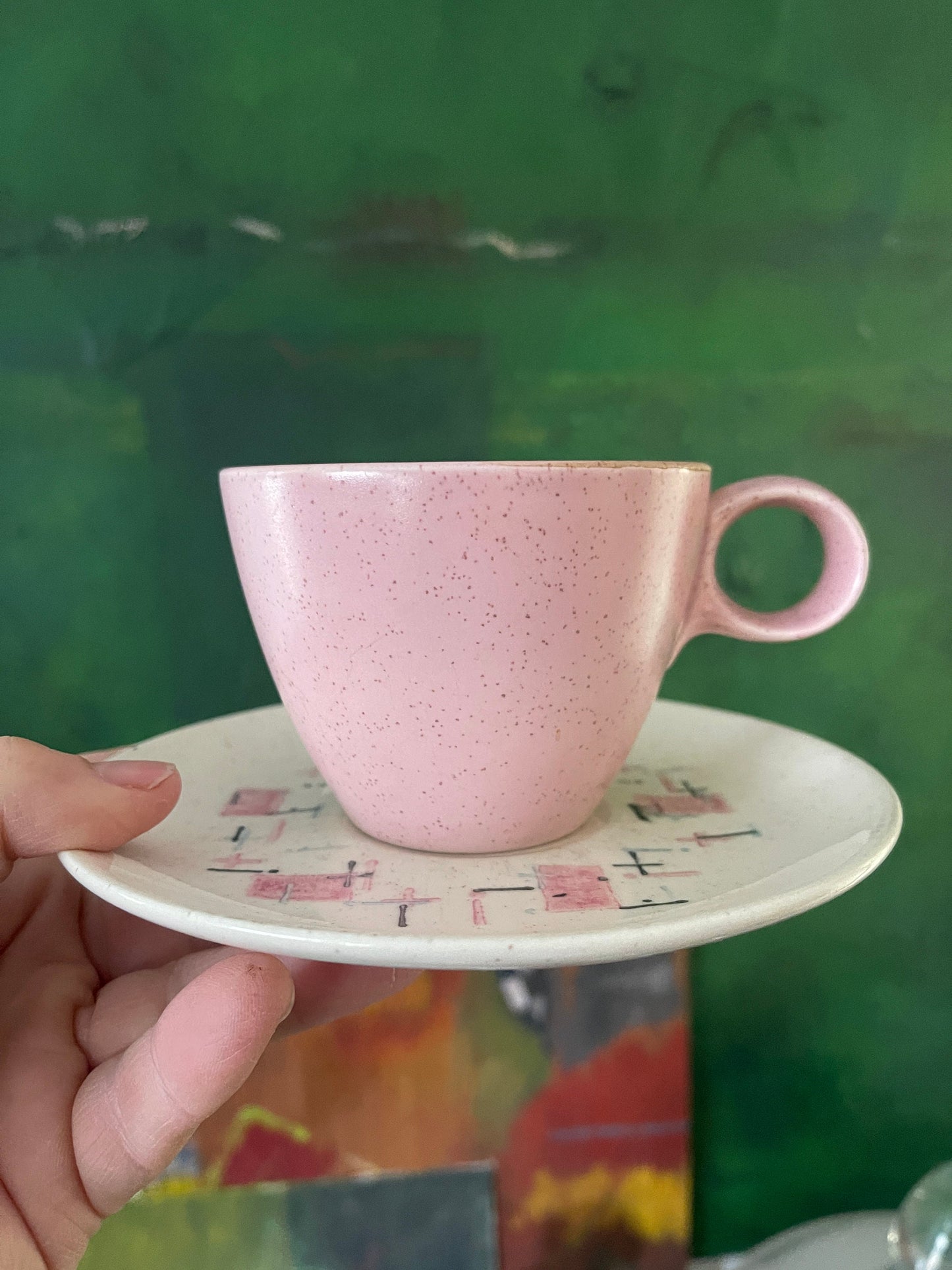 Vintage MCM Pink Coffee Mug by Vernonware in Tickled Pink Pattern