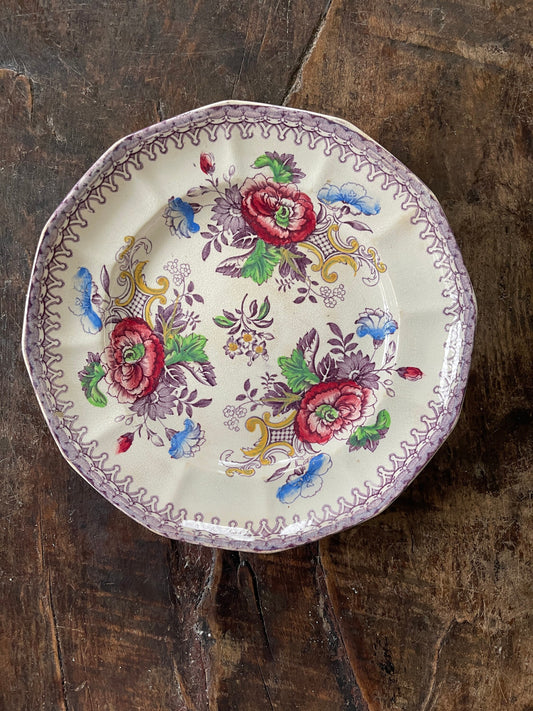 Antique Purple English Transferware by E. Challinor in Dresdon 8” Plate