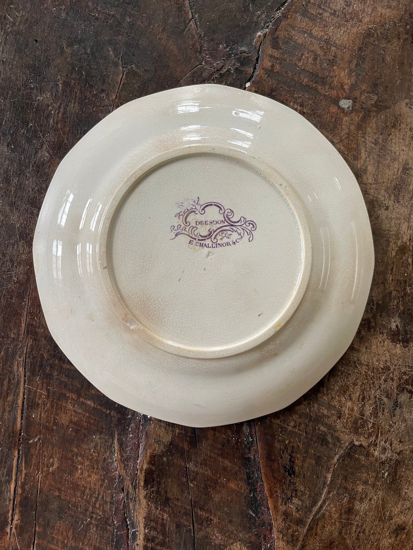 Antique Purple English Transferware by E. Challinor in Dresdon 8” Plate